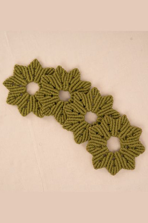 Cut Sew Curry 'Bloom' Macrame Cotton Olive Green Coaster