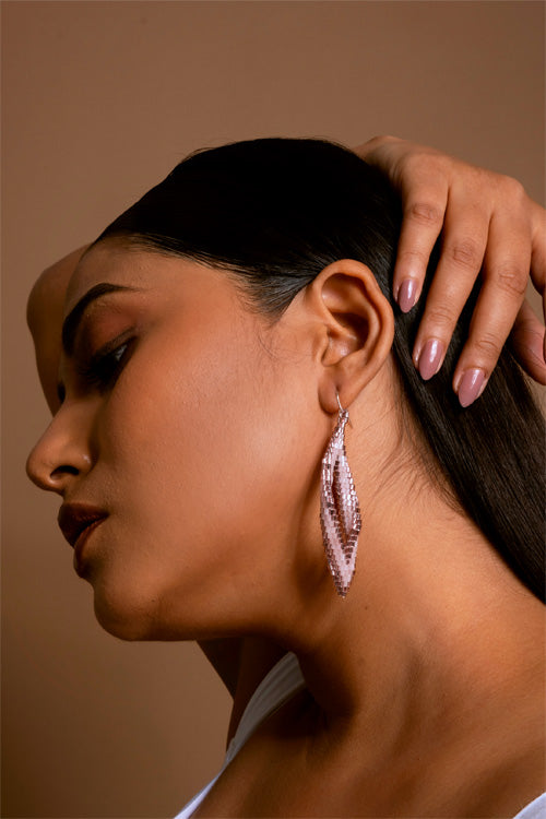Melo Studio Russian Mauve Leaf Hand Beaded Earrings