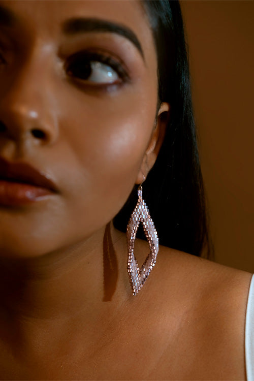 Melo Studio Russian Mauve Leaf Hand Beaded Earrings