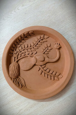 Terracotta Relief Work "Peacock" Wall Plate