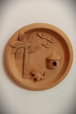 Terracotta Relief Work "Coconut-Tree & Squirrel" Wall Plate