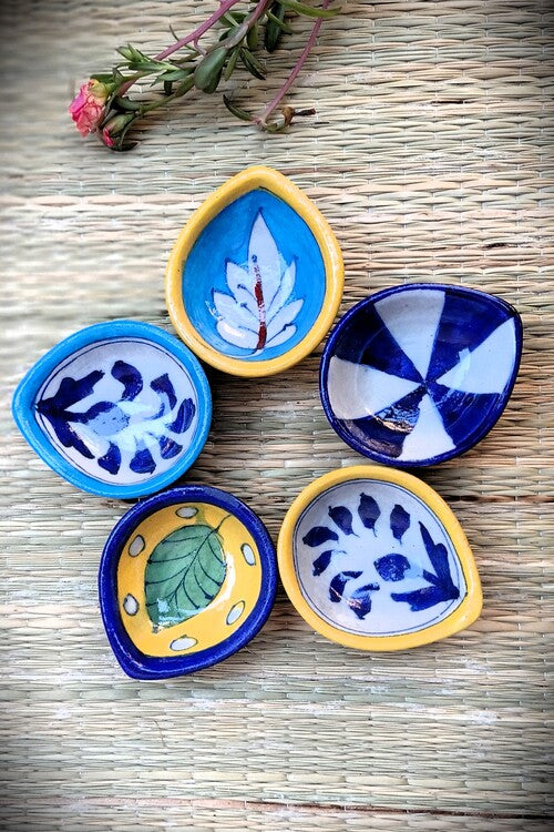 Jaipur Blue Pottery Re-Usable Diyas Set Of 3