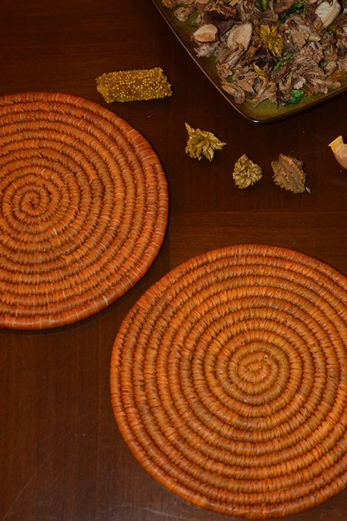 Dharini Sabai & Palm Round Trivets Mustard (Set Of 2)