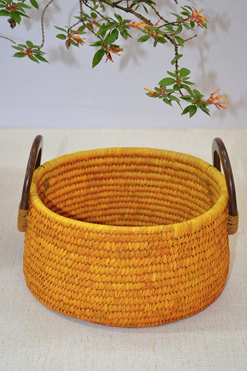 Dharini Sabai & Palm Round Storage & Utility Basket Mustard