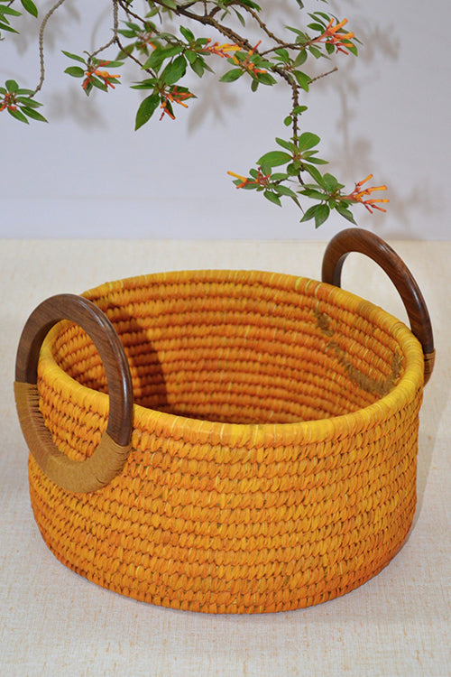 Dharini Sabai & Palm Round Storage & Utility Basket Mustard