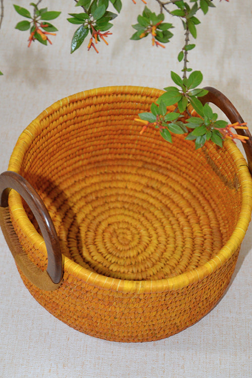 Dharini Sabai & Palm Round Storage & Utility Basket Mustard