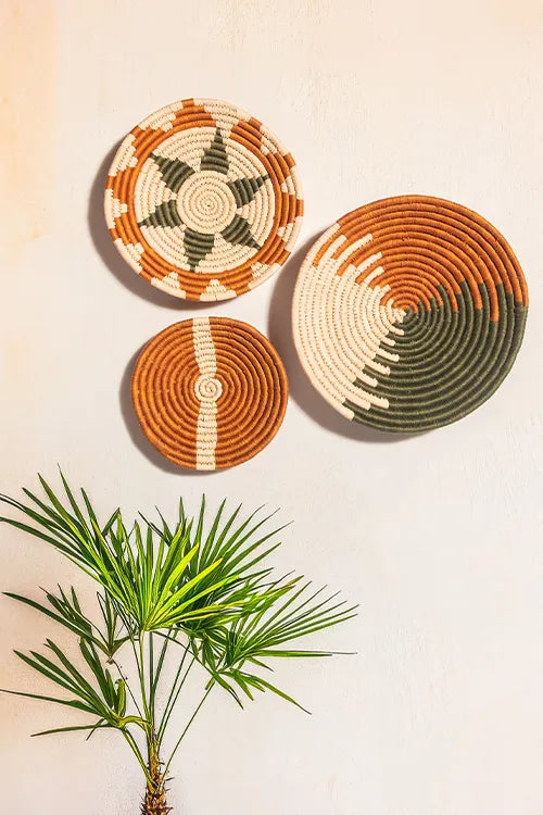 Dharini Sabai & Palm Wall Basket Set (Mustard-Green-Natural)