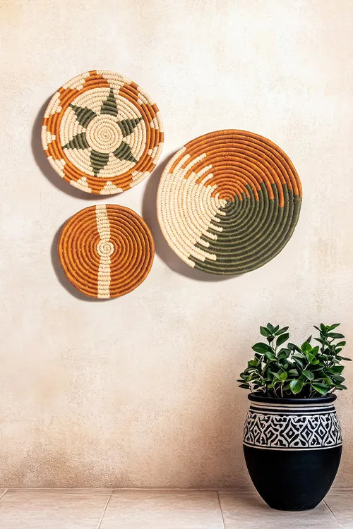 Dharini Sabai & Palm Wall Basket Set (Mustard-Green-Natural)