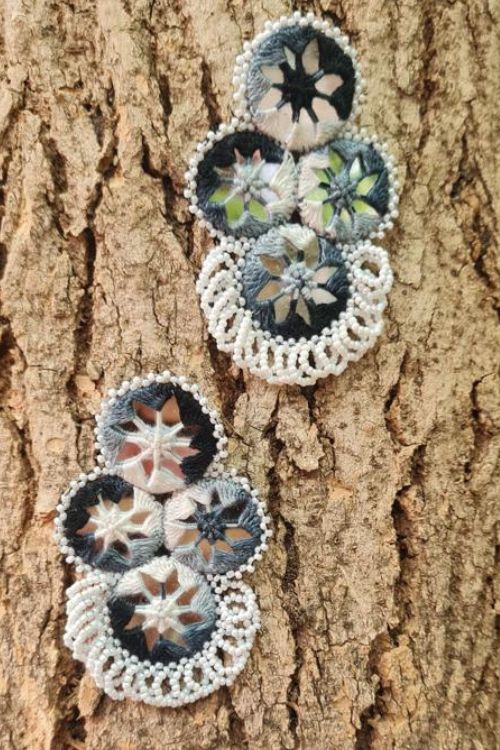 Antarang,  Statement Black And White Earrings, 100% Cotton. Hand Made By Divyang Rural Women