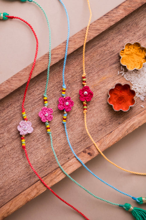 Samoolam Pink Daisies Rakhi (Set Of 4)