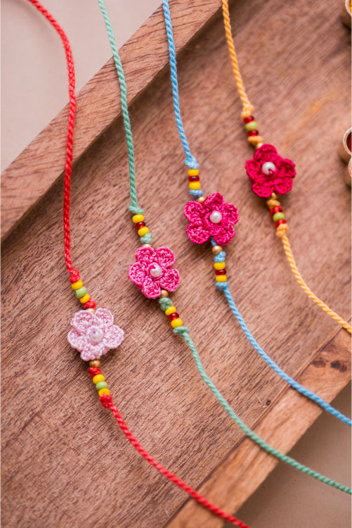 Samoolam Pink Daisies Rakhi (Set Of 4)