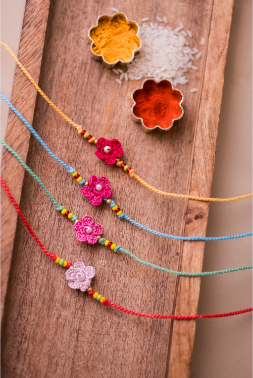 Samoolam Pink Daisies Rakhi (Set Of 4)