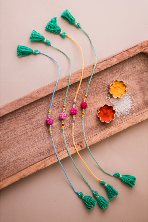 Samoolam Pink Beads Rakhi (Set Of 4)