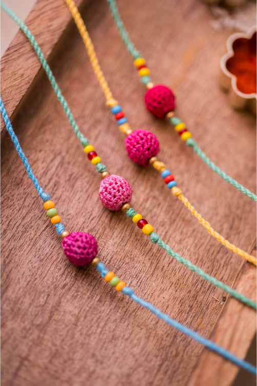 Samoolam Pink Beads Rakhi (Set Of 4)