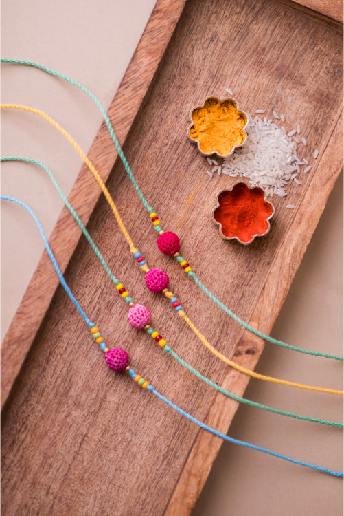 Samoolam Pink Beads Rakhi (Set Of 4)
