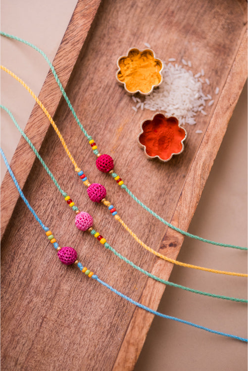 Samoolam Pink Beads Rakhi (Set Of 4)