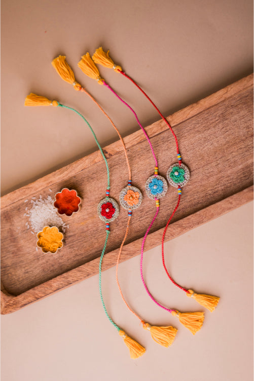 Samoolam Multicolor Embellished Geraniums Rakhi (Set Of 4)