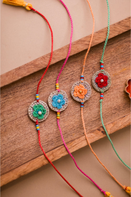 Samoolam Multicolor Embellished Geraniums Rakhi (Set Of 4)