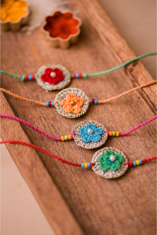 Samoolam Multicolor Embellished Geraniums Rakhi (Set Of 4)