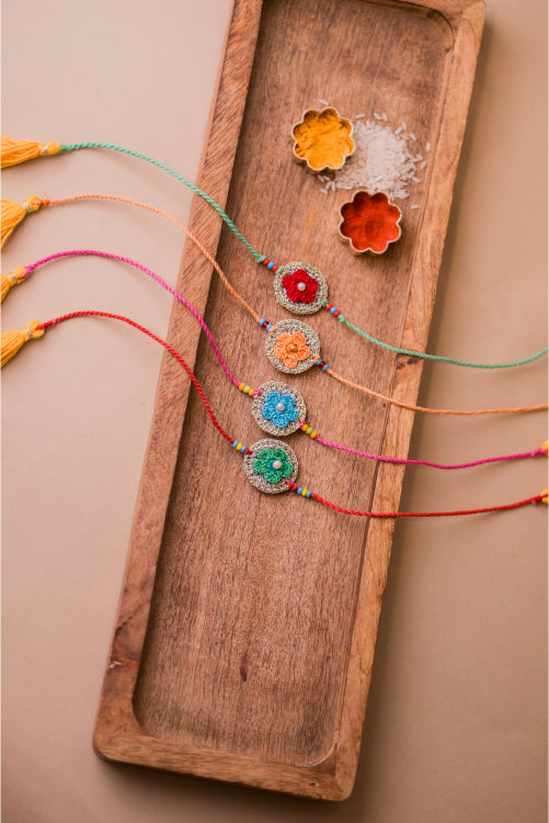 Samoolam Multicolor Embellished Geraniums Rakhi (Set Of 4)