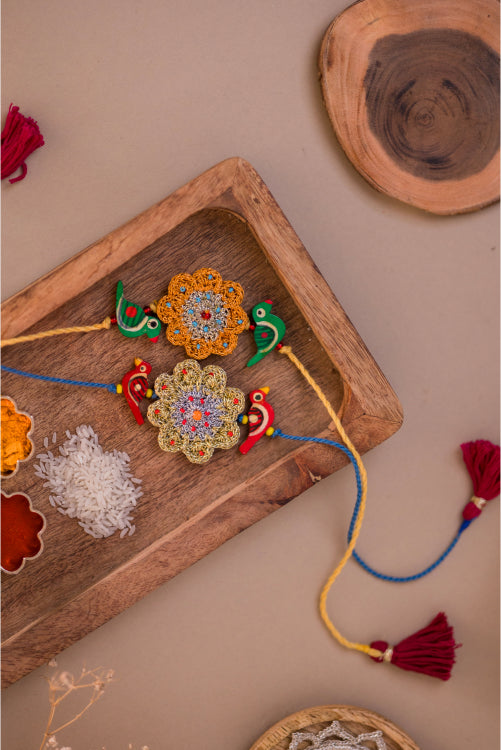 Samoolam Flower With Birds Kids Rakhi (Set Of 2)
