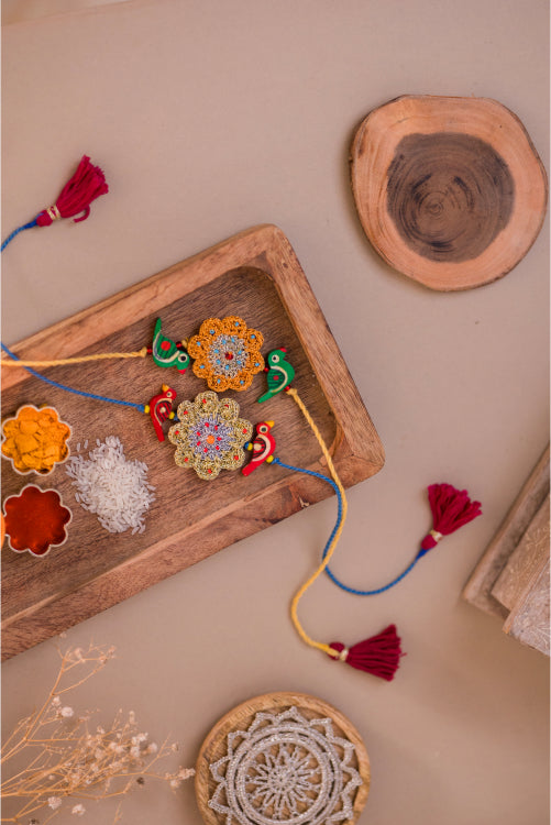 Samoolam Flower With Birds Kids Rakhi (Set Of 2)
