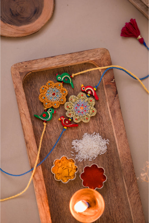 Samoolam Flower With Birds Kids Rakhi (Set Of 2)
