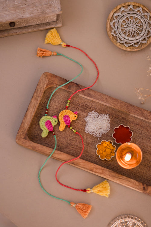 Samoolam Yellow & Green Chidiya Rakhi (Set Of 2)