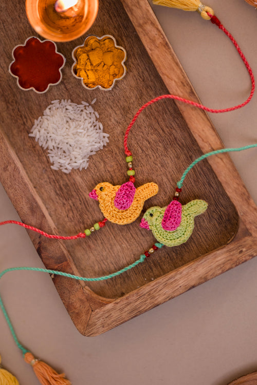 Samoolam Yellow & Green Chidiya Rakhi (Set Of 2)