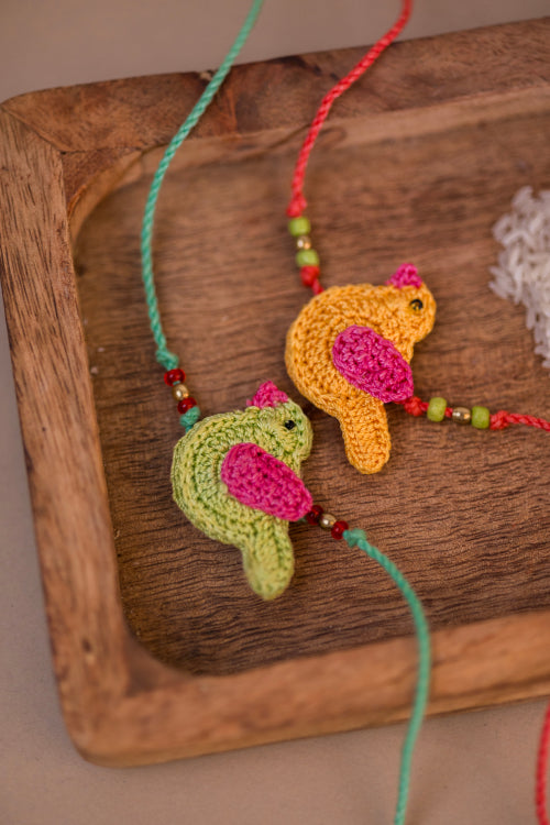 Samoolam Yellow & Green Chidiya Rakhi (Set Of 2)