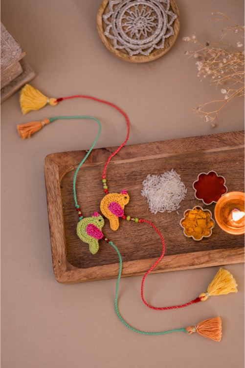 Samoolam Yellow & Green Chidiya Rakhi (Set Of 2)