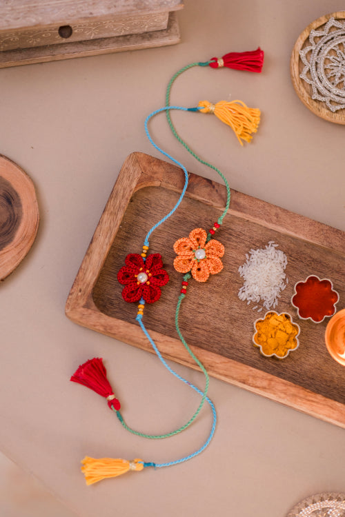 Samoolam Red & Yellow Daffodil Rakhi (Set Of 2)