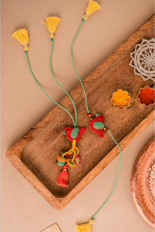 Samoolam Pink Birds Rakhi & Lumba (Set Of 2)