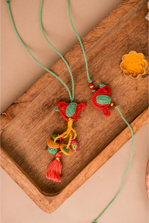 Samoolam Pink Birds Rakhi & Lumba (Set Of 2)