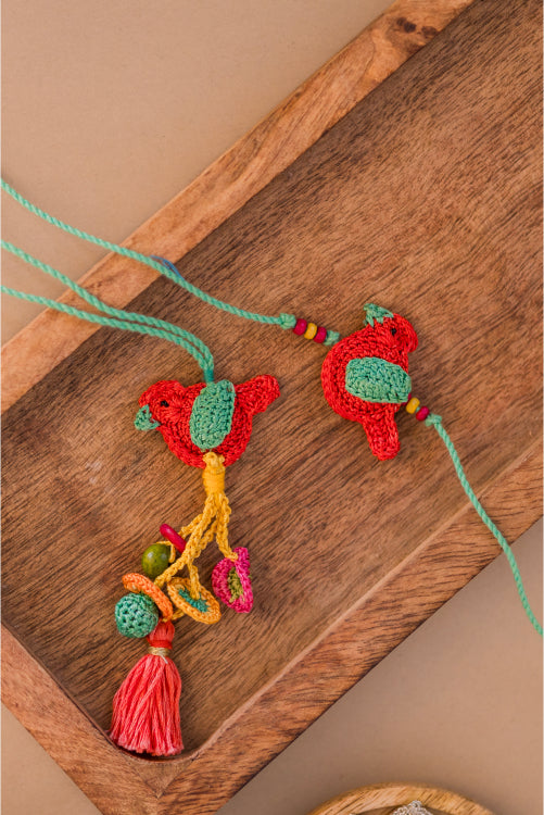 Samoolam Pink Birds Rakhi & Lumba (Set Of 2)