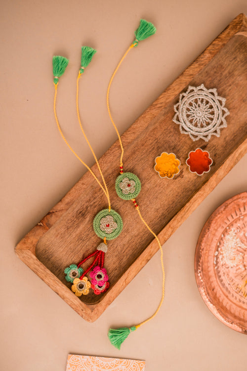 Samoolam Green Mandala Rakhi & Lumba (Set Of 2)