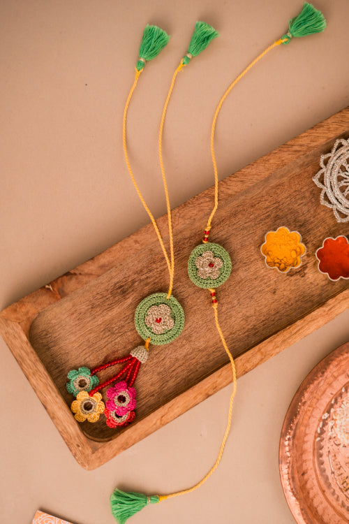 Samoolam Green Mandala Rakhi & Lumba (Set Of 2)
