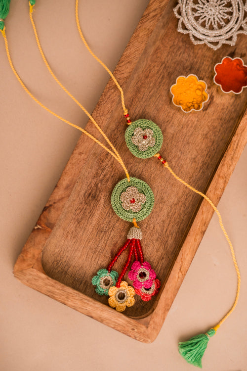 Samoolam Green Mandala Rakhi & Lumba (Set Of 2)