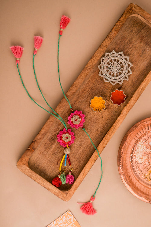 Samoolam Bougainvillea Rakhi & Lumba (Set Of 2)