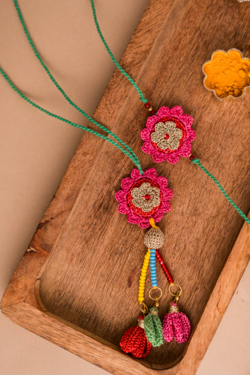 Samoolam Bougainvillea Rakhi & Lumba (Set Of 2)