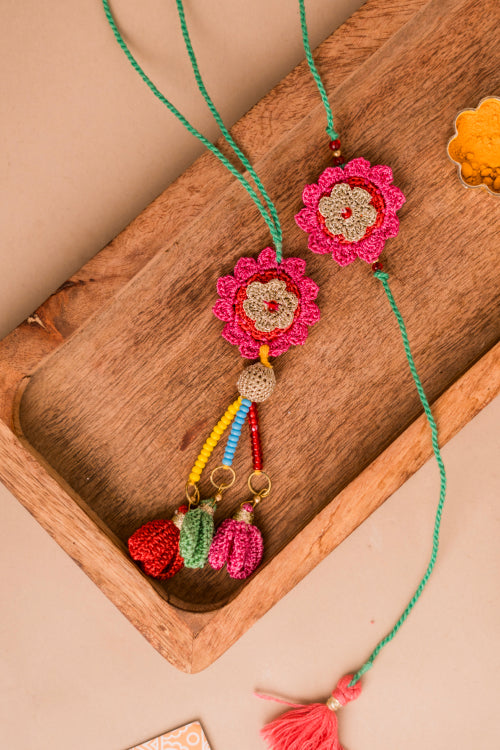 Samoolam Bougainvillea Rakhi & Lumba (Set Of 2)
