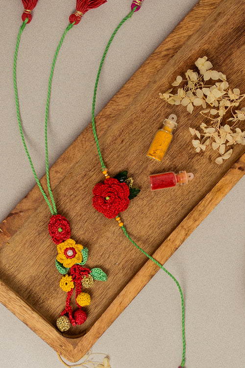 Samoolam Rakhi & Lumba Set Surkh Gulab (Set Of 2)