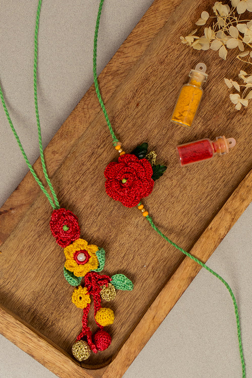 Samoolam Rakhi & Lumba Set Surkh Gulab (Set Of 2)