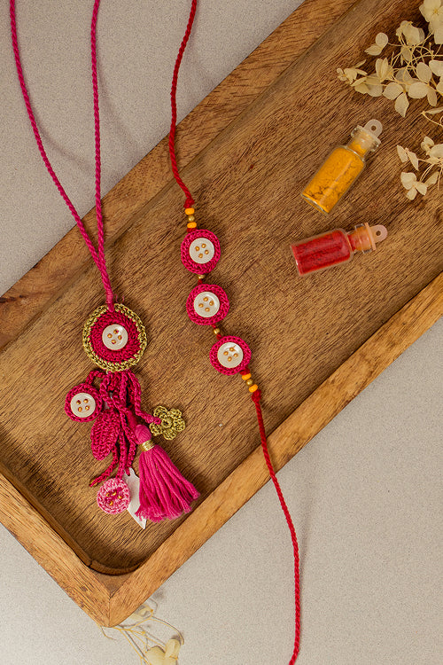 Samoolam Rakhi & Lumba Set Gulaabi Seepi (Set Of 2)