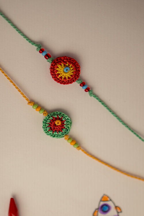 Samoolam Rakhi Set Green & Orange Ziba (Set Of 2)