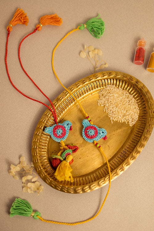 Samoolam Rakhi & Lumba Set Blue Birds (Set Of 2)