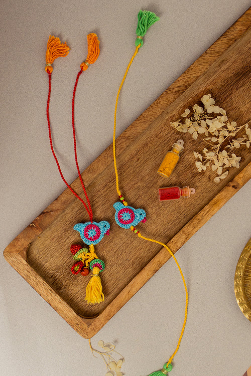 Samoolam Rakhi & Lumba Set Blue Birds (Set Of 2)