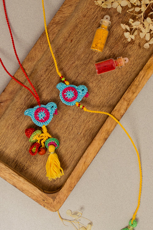 Samoolam Rakhi & Lumba Set Blue Birds (Set Of 2)