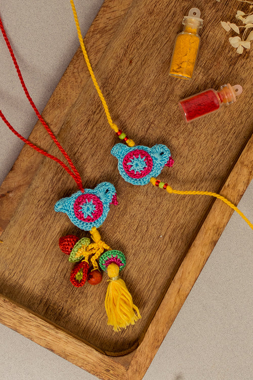 Samoolam Rakhi & Lumba Set Blue Birds (Set Of 2)