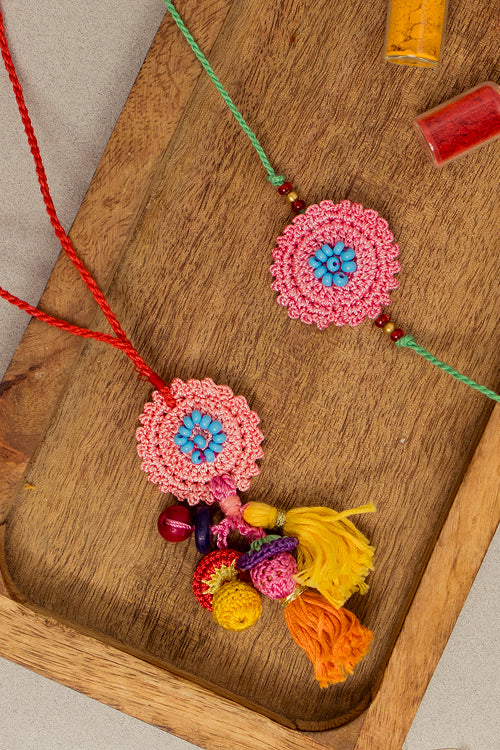 Samoolam Rakhi & Lumba Set Poppy (Set Of 2)